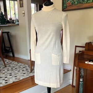 Lafayette 148 New York, fine wool turtleneck cream dress, Medium